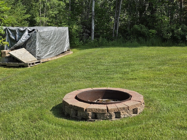 N705 Woods Rd, Saint Ignace, MI 49781 - view of green lawn featuring an outdoor fire pit