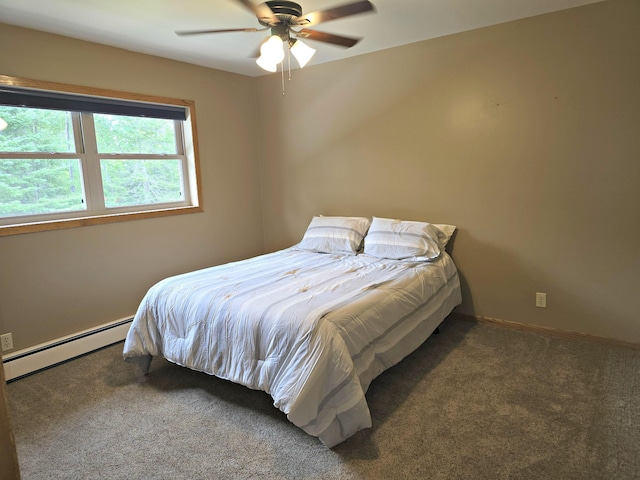 N705 Woods Rd, Saint Ignace, MI 49781 - bedroom with a baseboard heating unit, carpet floors, and a ceiling fan