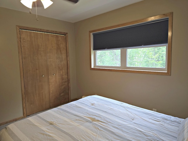 N705 Woods Rd, Saint Ignace, MI 49781 - bedroom featuring a closet and ceiling fan