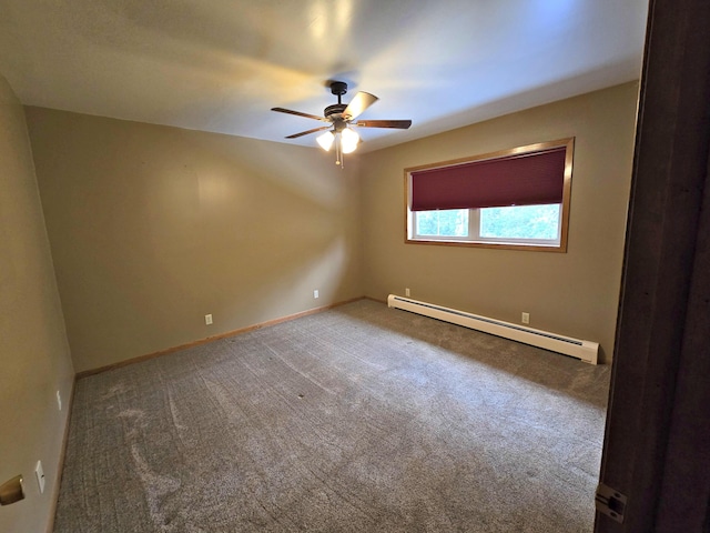N705 Woods Rd, Saint Ignace, MI 49781 - unfurnished room featuring a baseboard radiator, a ceiling fan, and carpet flooring