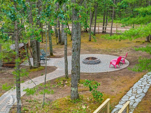 6609 Honey Ln, Johannesburg, MI 49751 - view of yard with an outdoor fire pit and a patio area