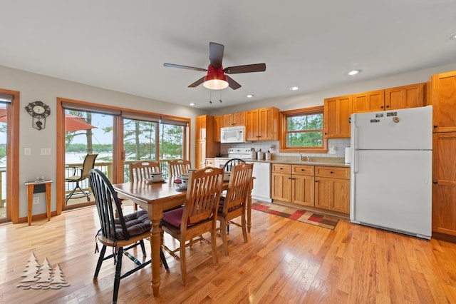 6609 Honey Ln, Johannesburg, MI 49751 - dining room with a ceiling fan, light wood finished floors, and recessed lighting