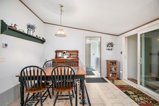 6691 Boone Ln, Vanderbilt, MI 49795 - dining area featuring crown molding and vaulted ceiling