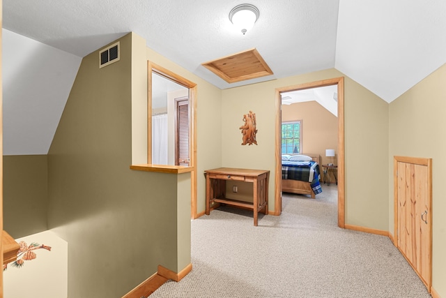 120 Clyde St, Roscommon, MI 48653 - hall featuring lofted ceiling and carpet floors