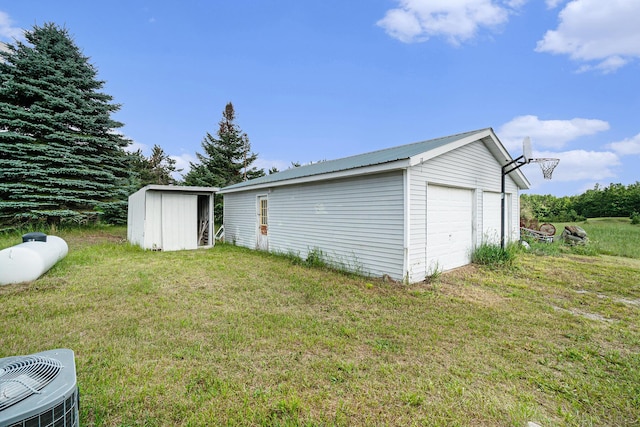 1680 W Huffman Lake Rd, Vanderbilt, MI 49795 - view of grassy yard with an outbuilding and a garage
