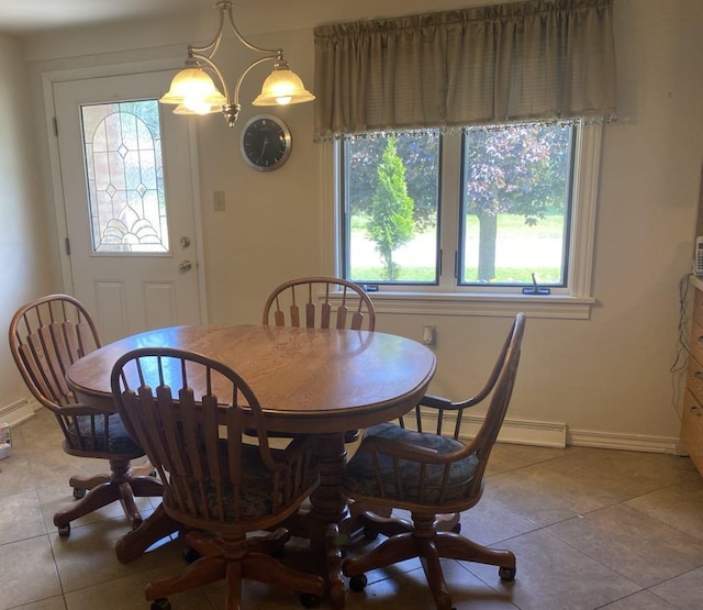 140 Oriole Dr, Alpena, MI 49707 - dining area with baseboard heating and tile patterned flooring