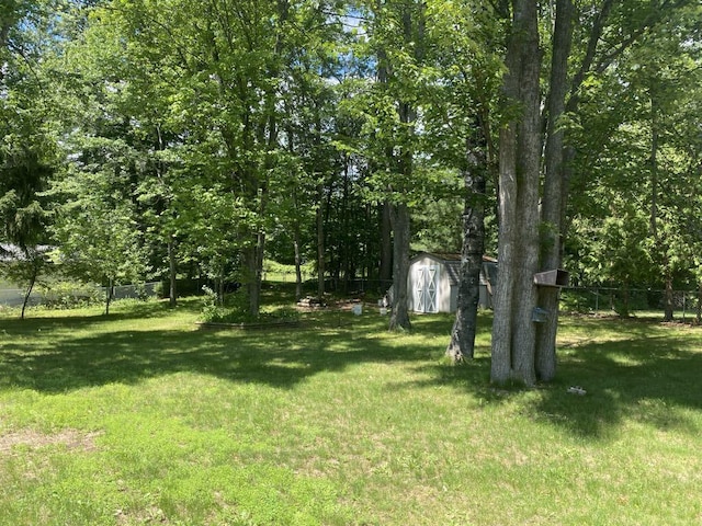 140 Oriole Dr, Alpena, MI 49707 - view of yard featuring a storage unit