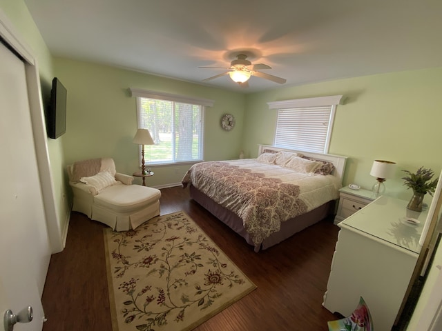 3350 Woodcrest Dr, Lewiston, MI 49756 - bedroom with dark wood-style flooring, a ceiling fan, and a closet