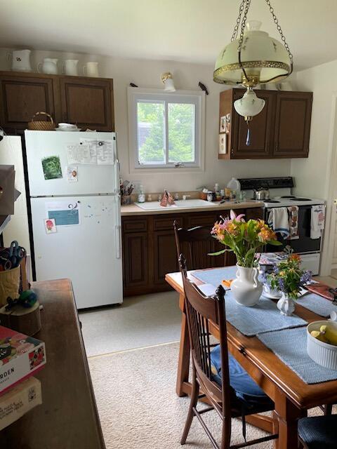 22551 Theiner Trl, Hillman, MI 49746 - kitchen featuring white appliances, dark brown cabinets, and light countertops