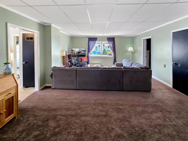 7931 Mill St, Vanderbilt, MI 49795 - carpeted living room with crown molding and baseboards