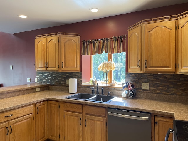 12395 Atkinson Rd, Lachine, MI 49753 - kitchen with stainless steel dishwasher, stove, backsplash, and recessed lighting