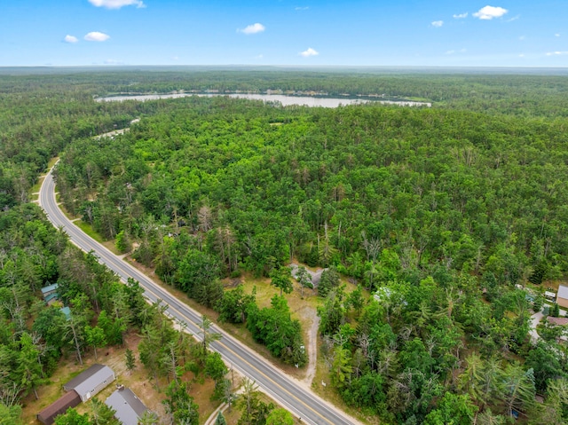 5699 N Red Oak Rd, Lewiston, MI 49756 - aerial view of property's location featuring a heavily wooded area and a nearby body of water