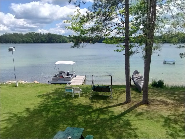 19241 Pine Tree Ct, Hillman, MI 49746 - dock with a water view and a lawn