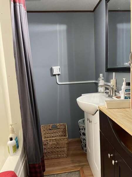 10279 N Sherman Rd, Frederic, MI 49733 - bathroom featuring vanity and wood finished floors