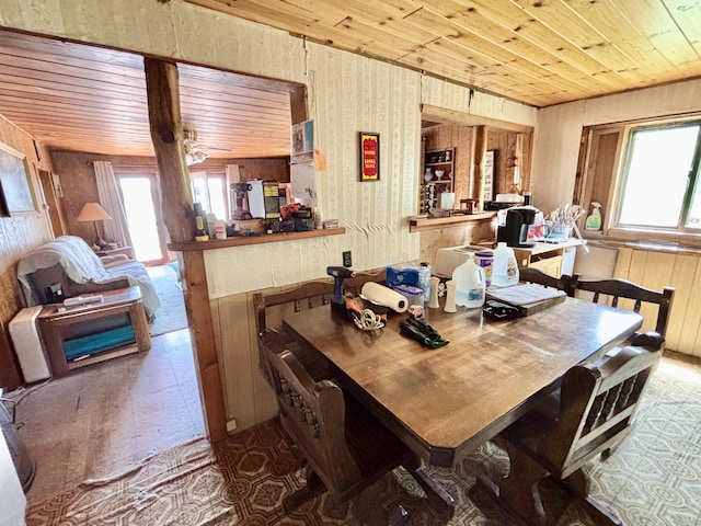 1950 Highbank Trl, Lewiston, MI 49756 - dining area featuring wooden ceiling, healthy amount of natural light, and wooden walls
