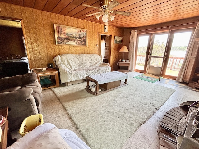 1950 Highbank Trl, Lewiston, MI 49756 - living area with wood ceiling and a ceiling fan