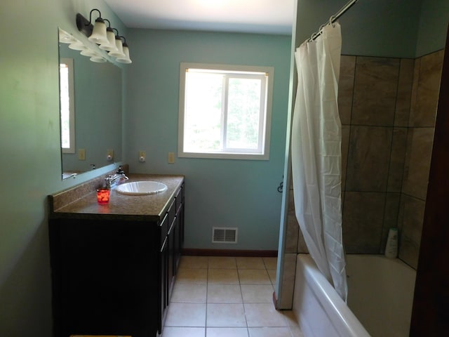 4616 Martin Dr, Frederic, MI 49733 - bathroom with vanity, shower / bath combination with curtain, and tile patterned floors