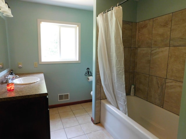 4616 Martin Dr, Frederic, MI 49733 - bathroom with vanity, shower / bath combination with curtain, and tile patterned flooring