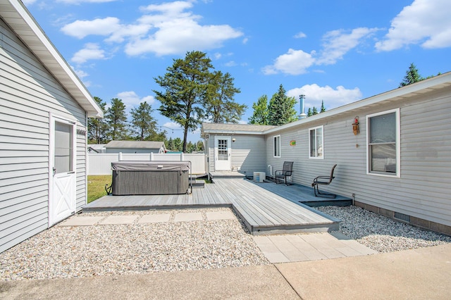 2145 Mustang St, Saint Helen, MI 48656 - wooden deck featuring a hot tub