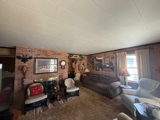 119 Ethel Dr, Roscommon, MI 48653 - living room featuring carpet floors and wooden walls