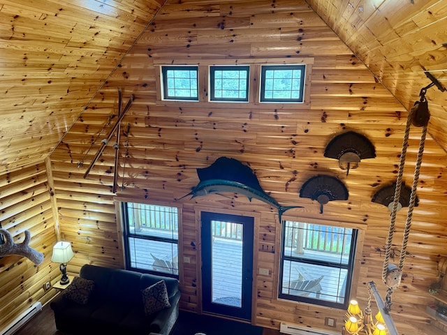 5283 Griffin Rd, Lewiston, MI 49756 - detailed view of wood ceiling and baseboard heating
