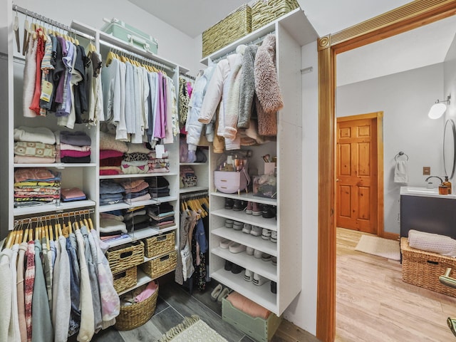 6552 High Trees Ct, Gaylord, MI 49735 - spacious closet featuring a sink and wood finished floors