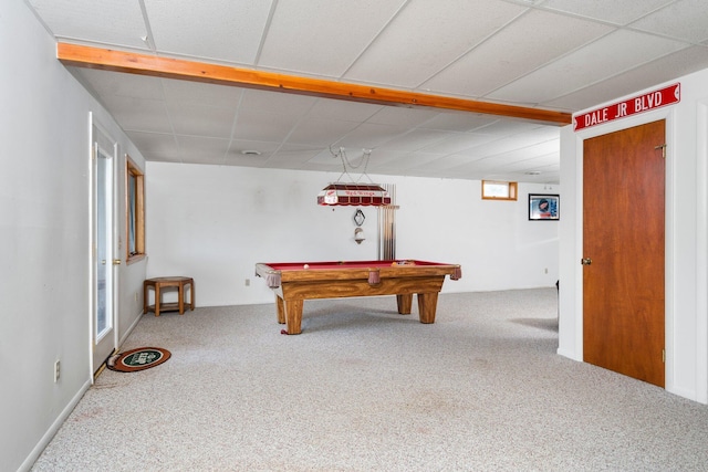 2829 Kassuba Rd, Gaylord, MI 49735 - playroom featuring carpet floors, billiards, and a paneled ceiling