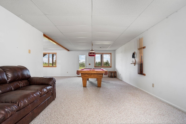 2829 Kassuba Rd, Gaylord, MI 49735 - playroom featuring billiards, carpet floors, plenty of natural light, and a drop ceiling
