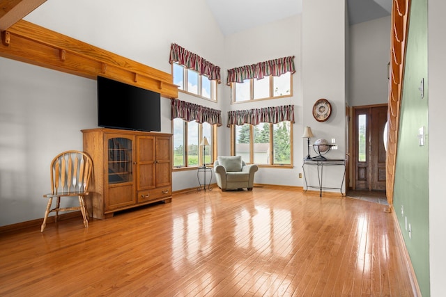 2829 Kassuba Rd, Gaylord, MI 49735 - living area with light wood finished floors and high vaulted ceiling