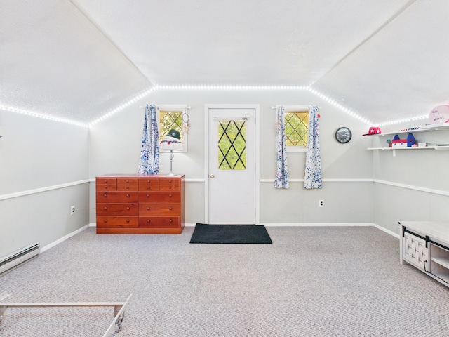 5589 Algonquin Rd, Gaylord, MI 49735 - bonus room featuring carpet, vaulted ceiling, and baseboard heating