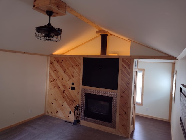 117 Vienna Ct, Houghton Lake, MI 48629 - unfurnished living room with a tiled fireplace and wood walls