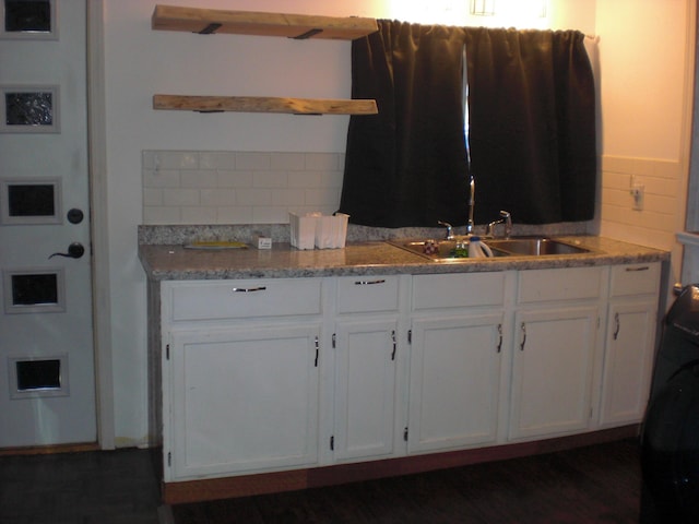 557 Davis St, Lake, MI 48632 - kitchen with open shelves, white cabinets, and light stone countertops