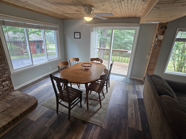 1300 Geesey Ave, Mio, MI 48647 - dining room with wooden ceiling, ceiling fan, and wood finished floors