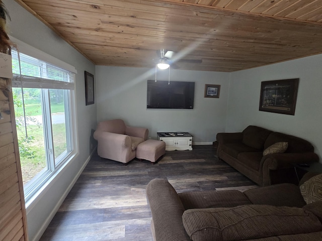 1300 Geesey Ave, Mio, MI 48647 - living room with wooden ceiling, wood finished floors, and a ceiling fan