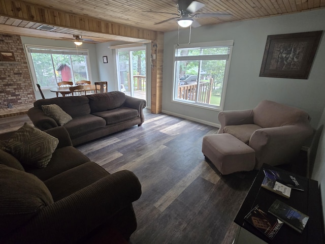 1300 Geesey Ave, Mio, MI 48647 - living area featuring a ceiling fan, wood ceiling, and wood finished floors