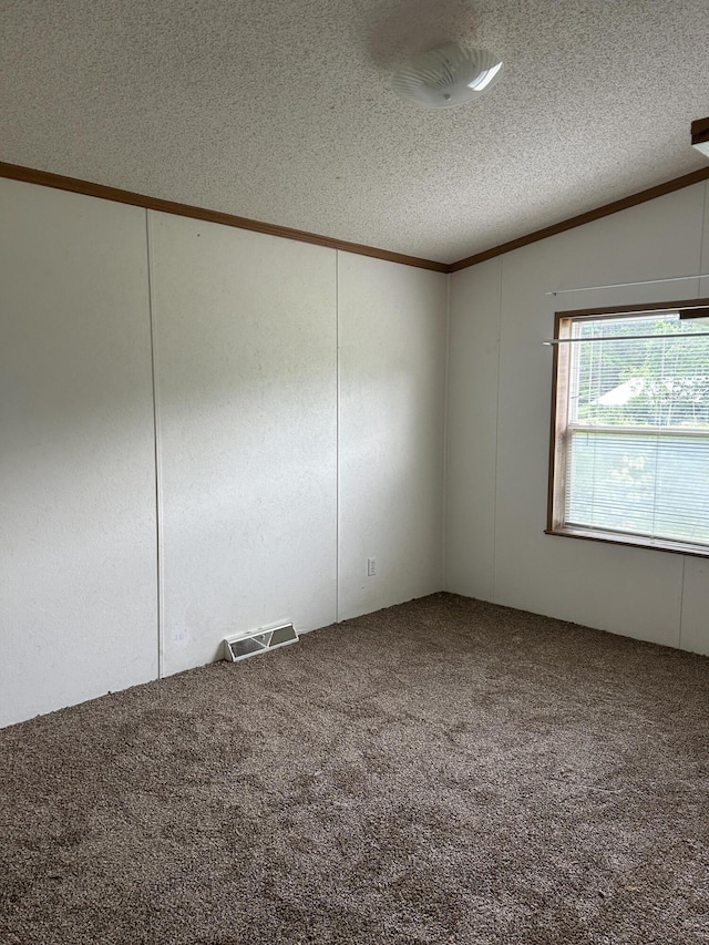 2503 W Hubbard Lake Trl, Hubbard Lake, MI 49747 - carpeted empty room featuring a textured ceiling, ornamental molding, and lofted ceiling