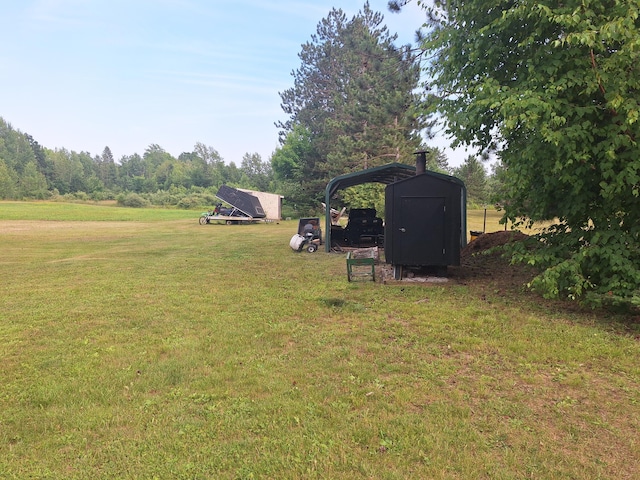 13631 Tolan Rd, Ossineke, MI 49766 - view of green lawn featuring a shed and a detached carport