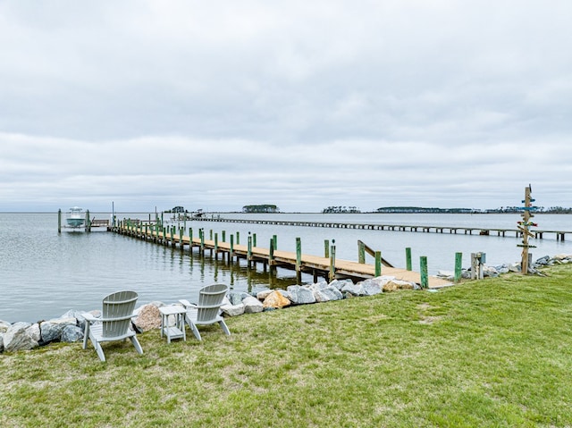 view of dock with a water view