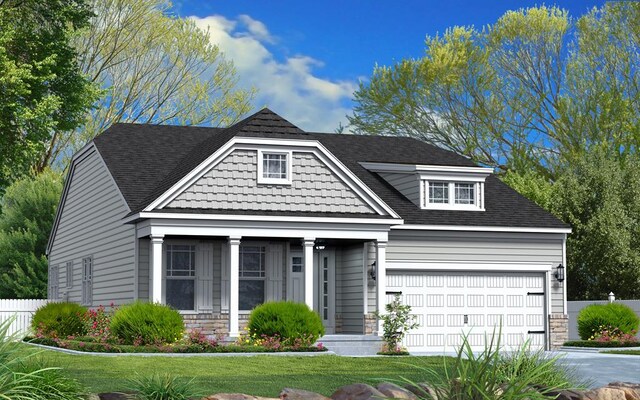 LOT476 Driftwood Dr, Greenbackville, VA 23356 - view of front of home featuring concrete driveway, a shingled roof, a porch, and stone siding