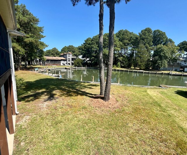 view of yard with a water view