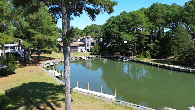 view of water feature with a boat dock