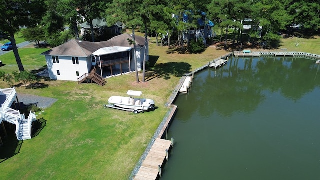 aerial view featuring a water view