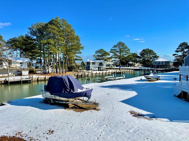 dock area with a water view