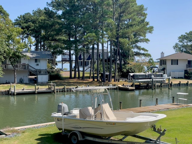 dock area with a water view