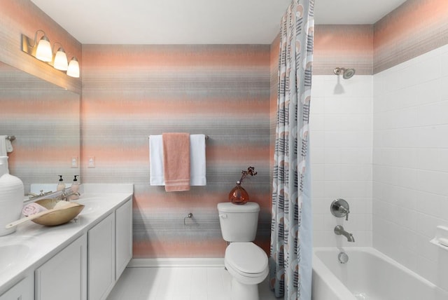 547 Skipper Ct, Greenbackville, VA 23356 - full bathroom with shower / bath combo with shower curtain, double vanity, and tile patterned floors