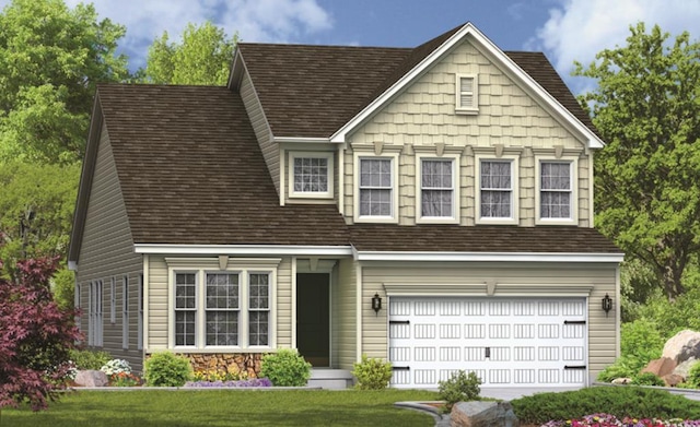 547 Skipper Ct, Greenbackville, VA 23356 - view of front of house with a garage, a front lawn, and a shingled roof