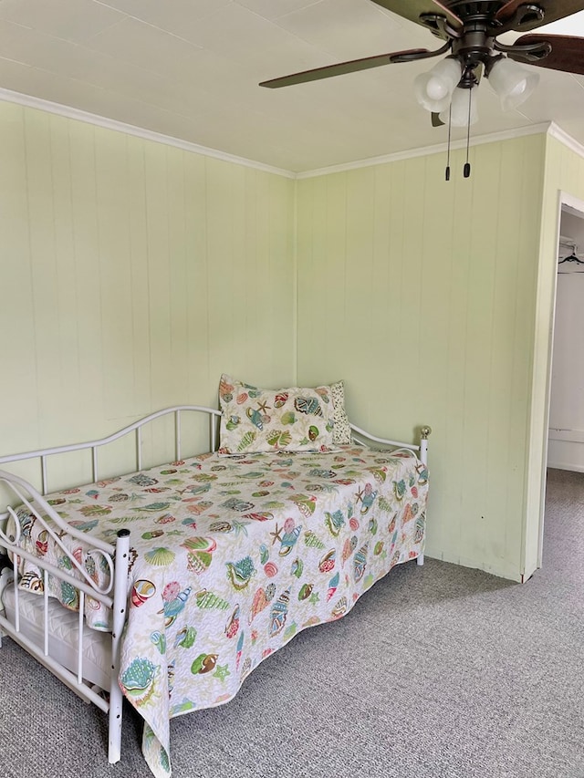 3250 Colona St, Chincoteague, VA 23336 - bedroom featuring carpet floors, ceiling fan, and ornamental molding