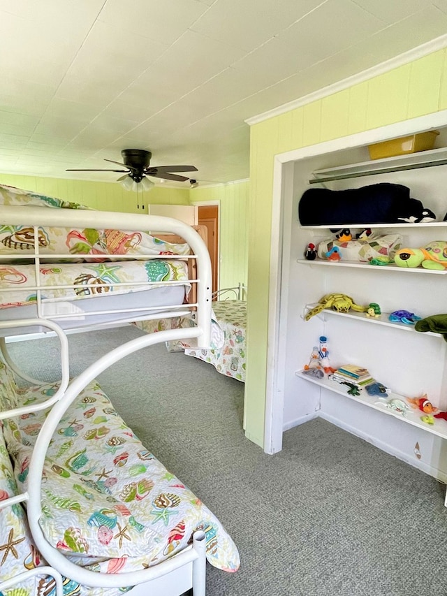 3250 Colona St, Chincoteague, VA 23336 - carpeted bedroom with ceiling fan, ornamental molding, and baseboards