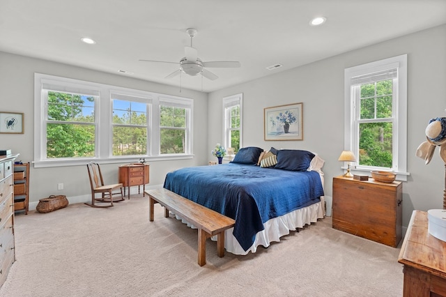 8 Perny Ct, Cape Charles, VA 23310 - bedroom with carpet floors, a ceiling fan, visible vents, and recessed lighting