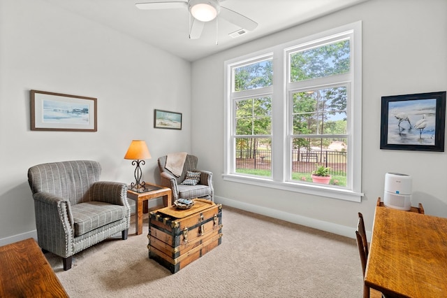 8 Perny Ct, Cape Charles, VA 23310 - sitting room with baseboards, a wealth of natural light, ceiling fan, and visible vents